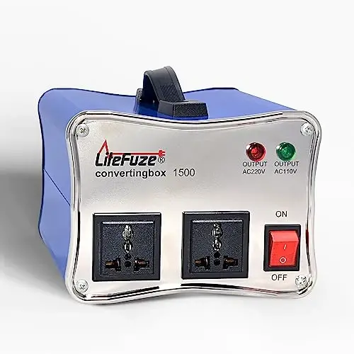 LiteFuze 1500W Voltage Converter - 110v to 220v & 220v to 110v Step-Up/Down Transformer - Dual Circuit Breaker Protection - Universal Output - Converting Box Tech - CE Certified 