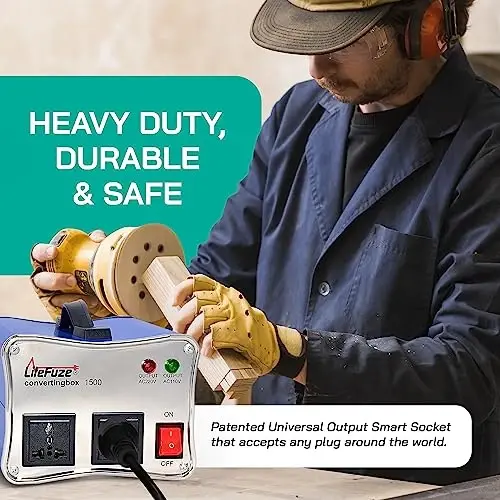 LiteFuze 1500W Voltage Converter - 110v to 220v & 220v to 110v Step-Up/Down Transformer - Dual Circuit Breaker Protection - Universal Output - Converting Box Tech - CE Certified - 5