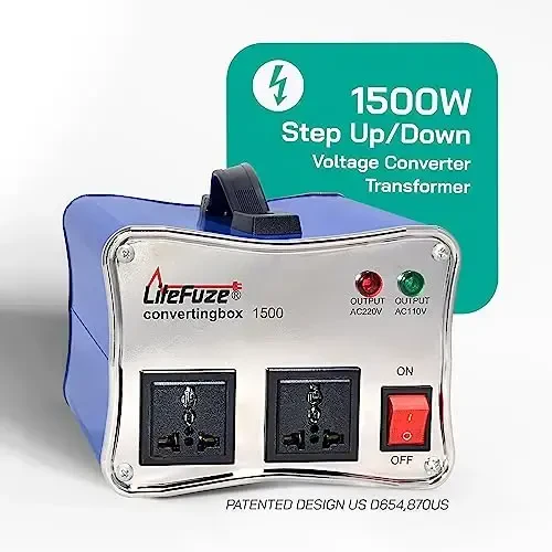 LiteFuze 1500W Voltage Converter - 110v to 220v & 220v to 110v Step-Up/Down Transformer - Dual Circuit Breaker Protection - Universal Output - Converting Box Tech - CE Certified - 2