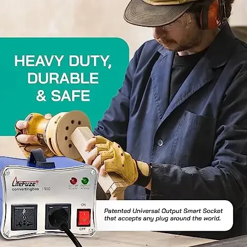 LiteFuze 1500W Voltage Converter - 110v to 220v & 220v to 110v Step-Up/Down Transformer - Dual Circuit Breaker Protection - Universal Output - Converting Box Tech - CE Certified - 5