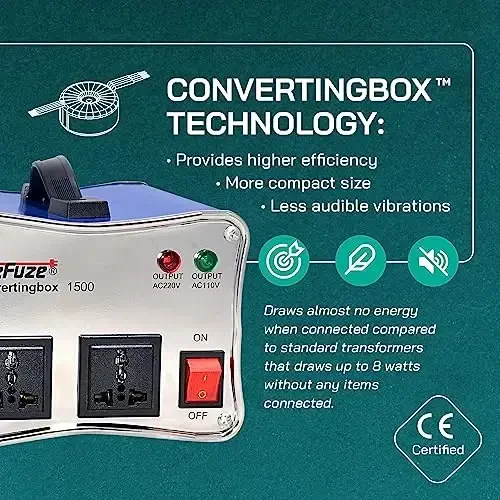 LiteFuze 1500W Voltage Converter - 110v to 220v & 220v to 110v Step-Up/Down Transformer - Dual Circuit Breaker Protection - Universal Output - Converting Box Tech - CE Certified - 6