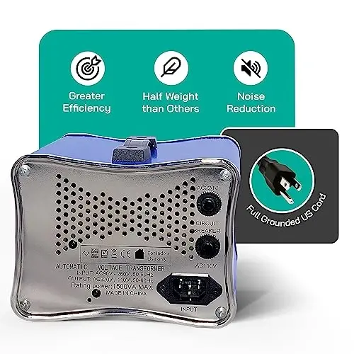 LiteFuze 1500W Voltage Converter - 110v to 220v & 220v to 110v Step-Up/Down Transformer - Dual Circuit Breaker Protection - Universal Output - Converting Box Tech - CE Certified - 3