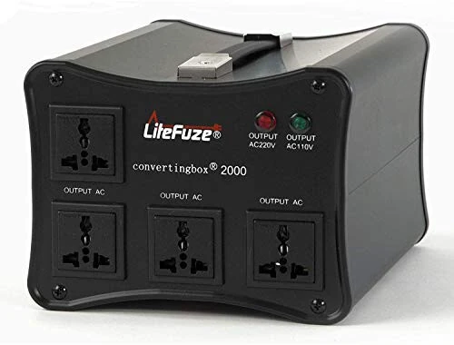 LiteFuze 2000W Voltage Converter Step-up/Down Auto Power Transformer - 110/120v to 220/240v - Heavy Duty – Circuit Breaker Protection – Converting Box Technology - Black - LITEFUZE