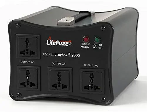 LiteFuze 2000W Voltage Converter Step-up/Down Auto Power Transformer - 110/120v to 220/240v - Heavy Duty – Circuit Breaker Protection – Converting Box Technology - Black - 1