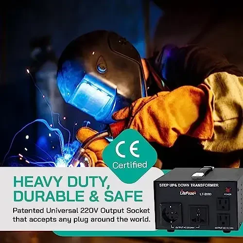 LiteFuze LT Series 2000 Watt kuchlanish konvertori transformatori Yuqori/Pastga - 110v dan 220v gacha / 220v dan 110v gacha quvvat konvertori - To'liq topraklangan sim - Universal rozetka, Idoralar sertifikatlangan - 3