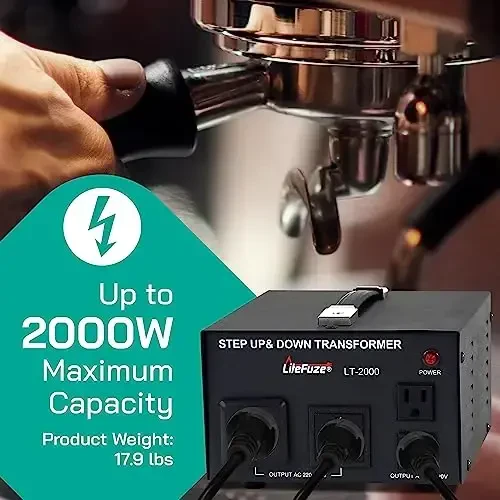LiteFuze LT Series 2000 Watt Voltage Converter Transformer Step Up/Down - 110v to 220v / 220v to 110v Power Converter - Fully Grounded Cord - Universal Socket, CE Certified - 2
