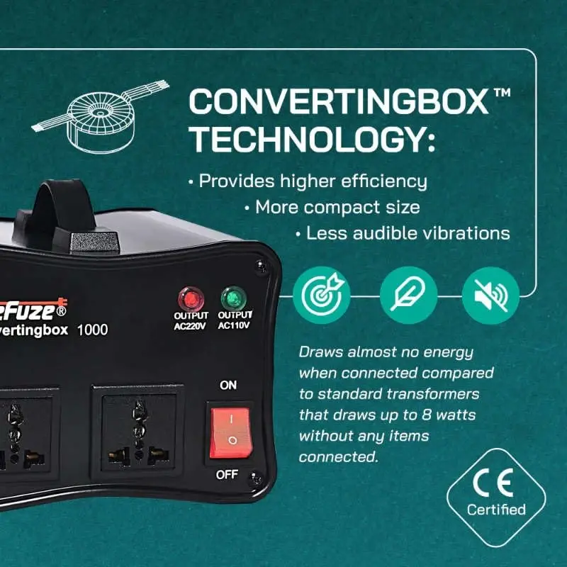 LiteFuze 1000W Voltage Converter Step-up/Down Auto Power Transformer - 110/120v to 220/240v - Heavy Duty – Circuit Breaker Protection – Converting Box Technology - Black - 6