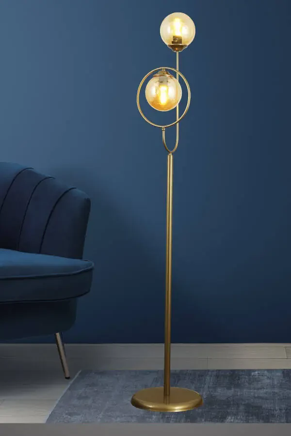 Lito 2-Light Antique Floor Lamp with Honey Glass - 2