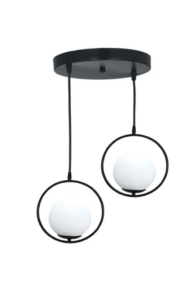 Lito 2-Light Black Tray Pendant Light Fixture - Glass - TAŞCAN AYDINLATMA (1)