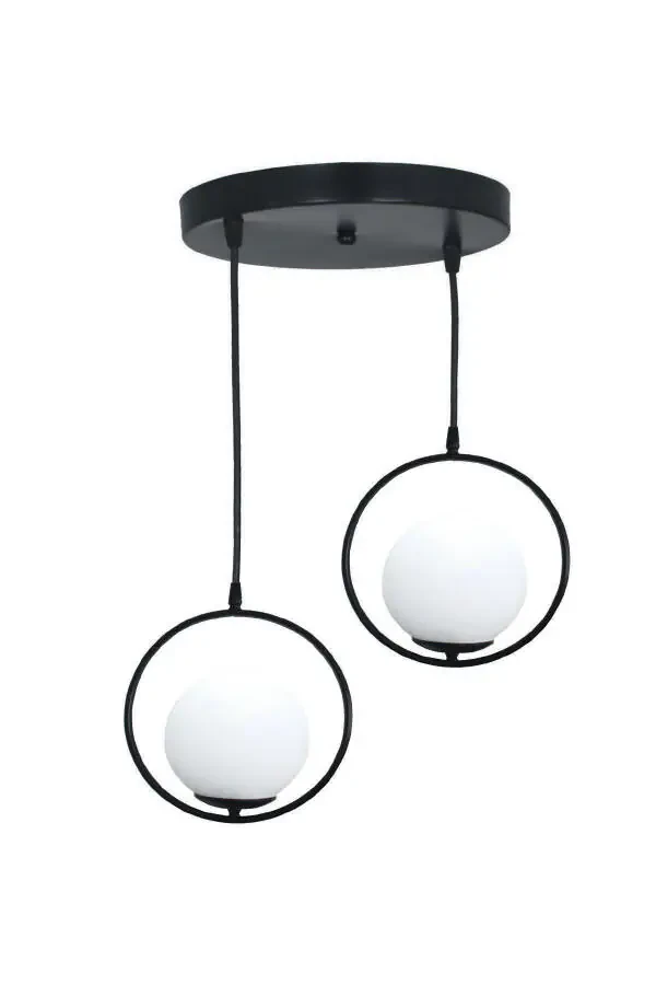 Lito 2-Light Black Tray Pendant Light Fixture - Glass - 2