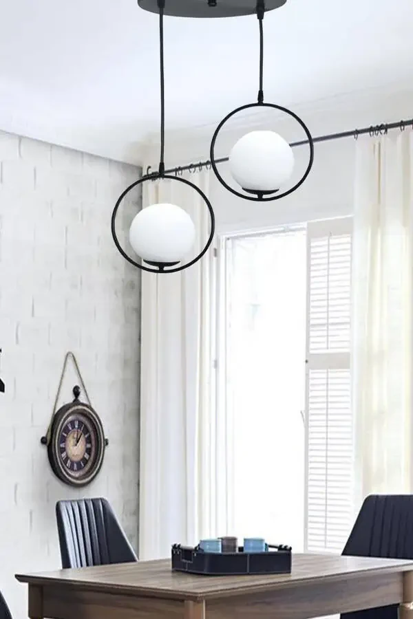 Lito 2-Light Black Tray Pendant Light Fixture - Glass - 3