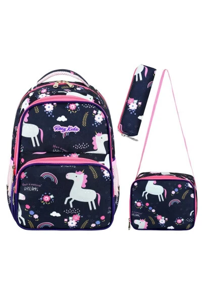 Litsenziyalangan Unicorn 3 qismli to'plam: boshlang'ich maktab sumkasi, termal tushlik sumkasi va qalam qutisi to'plami - ROXY