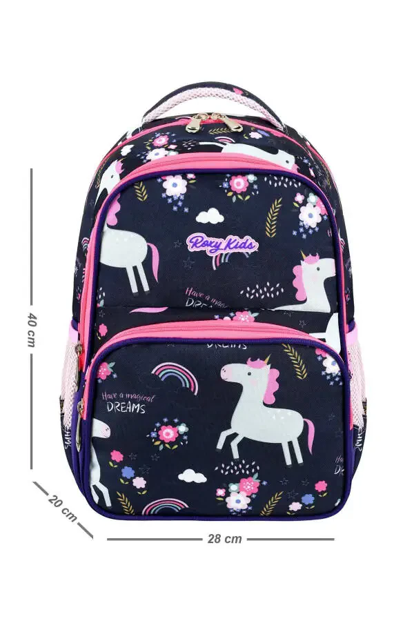 Litsenziyalangan Unicorn 3 qismli to'plam: boshlang'ich maktab sumkasi, termal tushlik sumkasi va qalam qutisi to'plami - 2