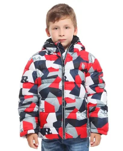 Little and Big Boys' Heavyweight Puffer Jacket Coat-Red Geometry - 1