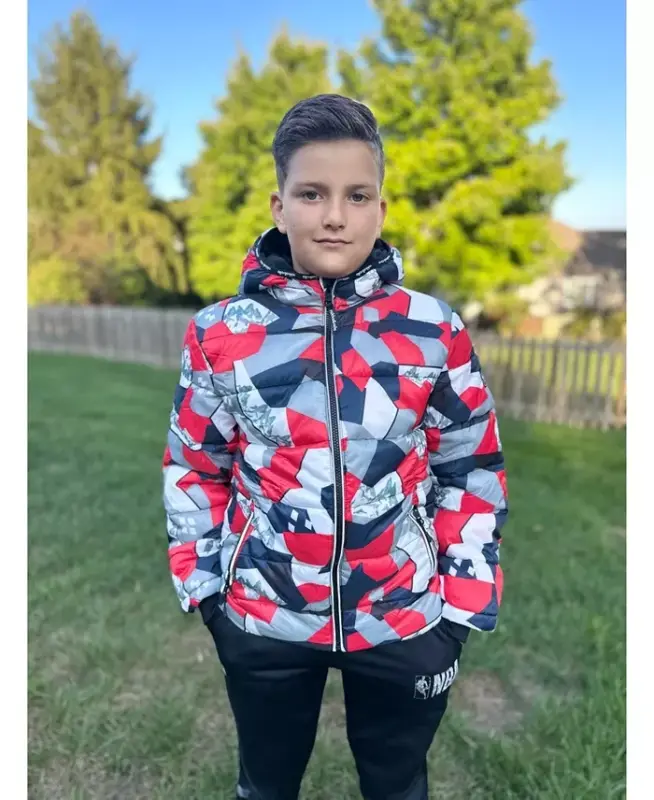 Little and Big Boys' Heavyweight Puffer Jacket Coat-Red Geometry - 4