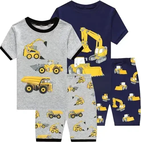 Little Boys Pajamas 100% Cotton Fire Truck Sleepwear Baby Boy 4 Pcs Summer Pjs Kids Short Sets Toddler Jammies Clothes - Little