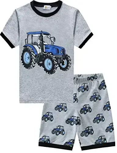 Little Boys Pajamas 100% Cotton Fire Truck Sleepwear Baby Boy 4 Pcs Summer Pjs Kids Short Sets Toddler Jammies Clothes - 3