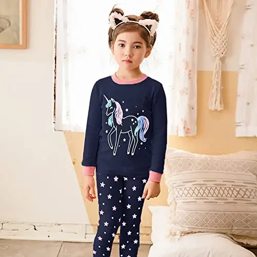 Little Hand Girls Pajamas Dinosaur Cotton Unicorn Pjs Jammies Fall Winter Long Sleeve Kids Sleepwear Sets for Size 2-7T - 6