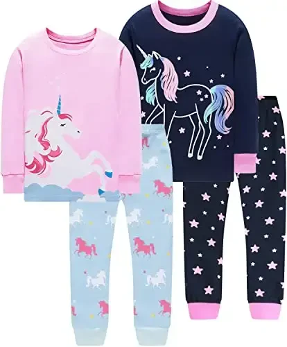 Little Hand Girls Pajamas Dinosaur Cotton Unicorn Pjs Jammies Fall Winter Long Sleeve Kids Sleepwear Sets for Size 2-7T 