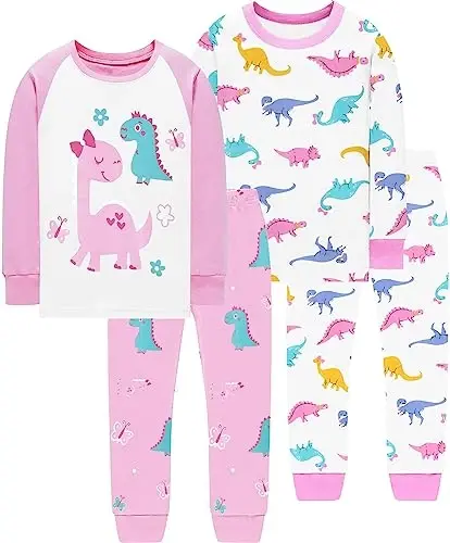 Little Hand Girls Pajamas Dinosaur Cotton Unicorn Pjs Jammies Fall Winter Long Sleeve Kids Sleepwear Sets for Size 2-7T - 1