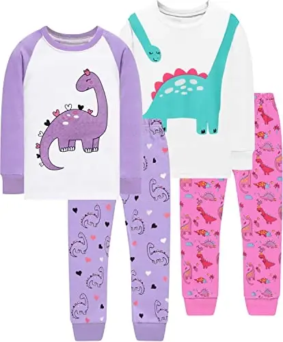 Little Hand Girls Pajamas Dinosaur Cotton Unicorn Pjs Jammies Fall Winter Long Sleeve Kids Sleepwear Sets for Size 2-7T - LITTLE