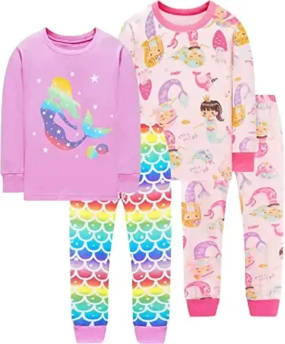 Little Hand Girls Pajamas Dinosaur Cotton Unicorn Pjs Jammies Kuzgi Qish Uzun Yengli Bolalar Uyqu Kiyimlari To'plamlari 2-7T Hajmi uchun - 1