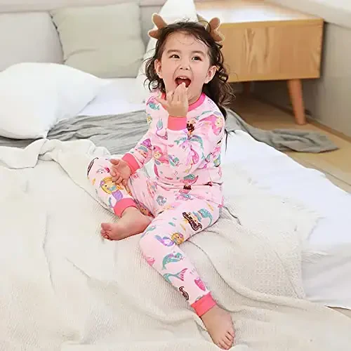 Little Hand Girls Pajamas Dinosaur Paxta Unicorn Pjs Jammies Kuzgi Qish Uzun Yengli Bolalar Kiyimlari 2-7T Razmer uchun - 2