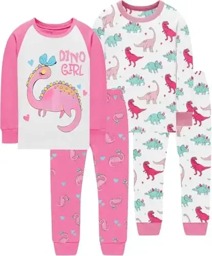 Little Hand Girls Pajamas Dinosaur Paxta Unicorn Pjs Jammies Kuzgi Qish Uzun Yengli Bolalar Uyqu Kiyimlari 2-7T Hajmi uchun toʻplamlar - 1