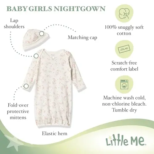 Little Me Baby Girls' 2-Piece Nightgown and Cap Set - 6