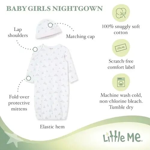 Little Me Baby Girls uchun 2 qismli tunuka va shapka to'plami 100% paxta elastik pastki qism bilan, chaqaloq uchun zarur narsalar, 0-3 oy - LITTLE ME (1)