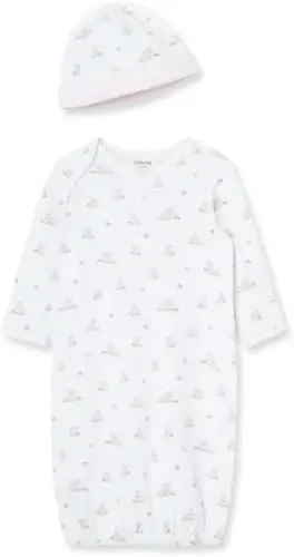 Little Me Clothes for Baby Girls' 2-Piece Nightgown and Cap Set 100% Cotton with Elastic Bottom, Baby Essentials, 0-3 Months - 1