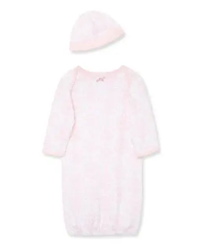 Little Me Clothes for Baby Girls' 2-Piece Nightgown and Cap Set 100% Cotton with Elastic Bottom, Baby Essentials, 0-3 Months 