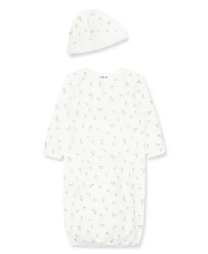 Little Me Clothes for Baby Girls' 2-Piece Nightgown and Cap Set 100% Cotton with Elastic Bottom, Baby Essentials, 0-3 Months - 1