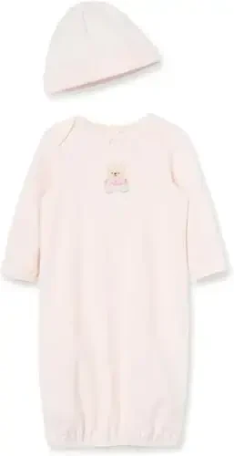 Little Me Clothes for Baby Girls' 2-Piece Nightgown and Cap Set 100% Cotton with Elastic Bottom, Baby Essentials, 0-3 Months 