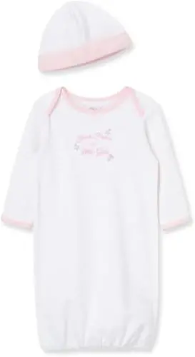 Little Me Clothes for Baby Girls' 2-Piece Nightgown and Cap Set 100% Cotton with Elastic Bottom, Baby Essentials, 0-3 Months - 1