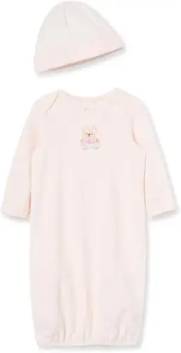 Little Me Одежда для маленьких девочек, комплект ночной рубашки и шапочки из 2 предметов, 100% хлопок с эластичным низом, предметы первой необходимости для младенцев, 0-3 месяца - 1