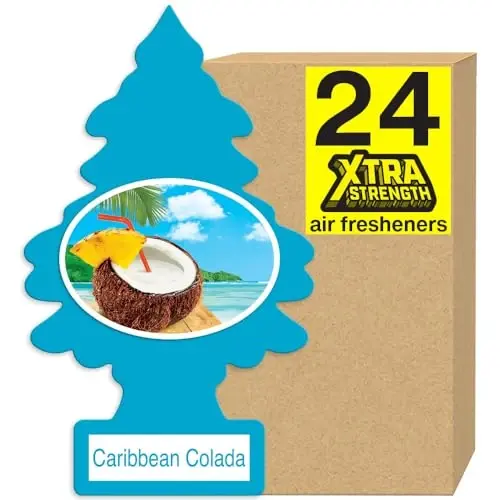 LITTLE TREES Air Fresheners Car Air Freshener. Xtra Strength Provides Long-Lasting Scent for Auto or Home. Extra Boost of Fragrance. Caribbean Colada, 24 Air Fresheners - 1
