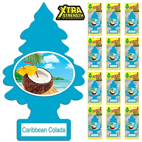 LITTLE TREES Air Fresheners Car Air Freshener. Xtra Strength Provides Long-Lasting Scent for Auto or Home. Extra Boost of Fragrance. Caribbean Colada, 24 Air Fresheners - 2