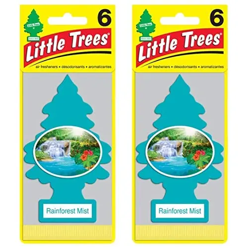 Little Trees karton osilgan avtomobil, uy va ofis uchun havo tozalagichi, Rainforest Mist (12 dona) - LITTLE TREES