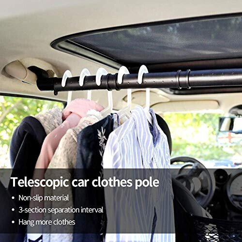 LITTLEMOLE Car Clothes Hanger Bar, Expandable Vehicle Clothing Rack Hanger Rod with Heavy Duty Metal and Rubber Grips, Great for Travel or Garment Cloths - LITTLEMOLE (1)