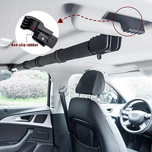 LITTLEMOLE Car Clothes Hanger Bar, Expandable Vehicle Clothing Rack Hanger Rod with Heavy Duty Metal and Rubber Grips, Great for Travel or Garment Cloths - 5