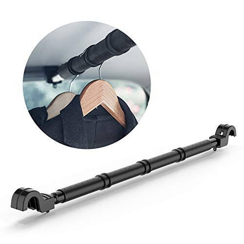 LITTLEMOLE Car Clothes Hanger Bar, Expandable Vehicle Clothing Rack Hanger Rod with Heavy Duty Metal and Rubber Grips, Great for Travel or Garment Cloths - 1
