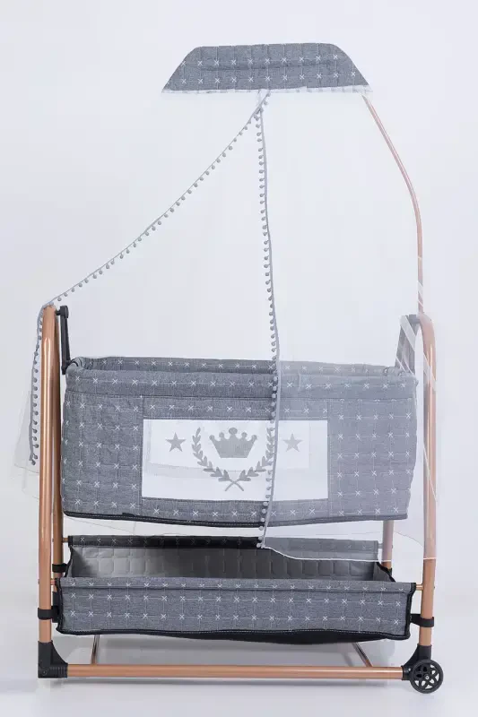 Люлька-колыбель приставная к кровати на колесиках люкс - серая - 2