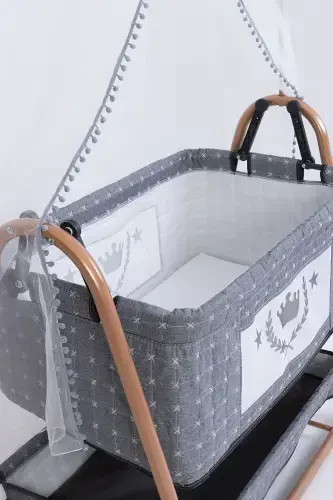 Люлька-колыбель приставная к кровати на колесиках люкс - серая - 3