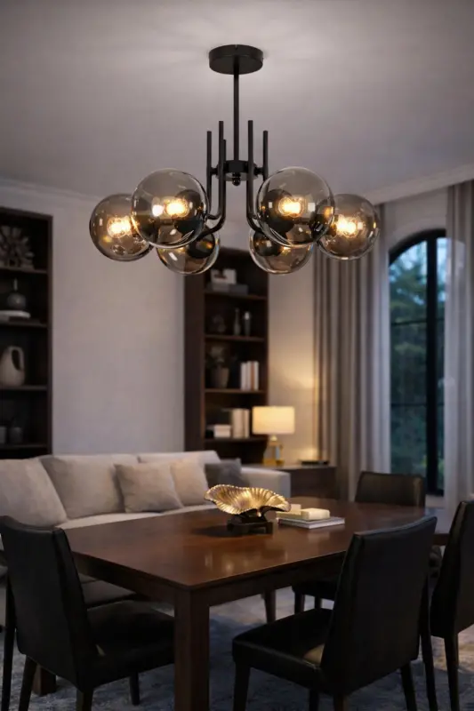 Люстра Vien Modern Design для гостиной, столовой, кухни, черная, с тонированным стеклом, 6 ламп - 2