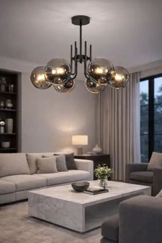 Люстра Vien Modern Design для гостиной, столовой, кухни, черная, с тонированным стеклом, 6 ламп - 3