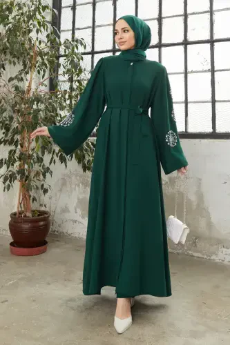 Liva Sleeves Stone Abaya - Emerald-Emerald - 1