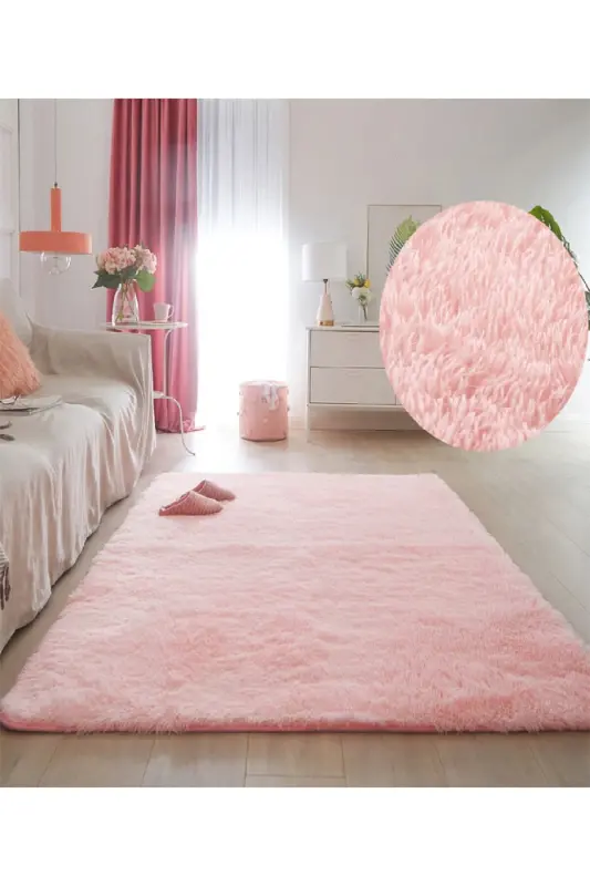 Living Room Pink Powder Plush Thick Rug Bedroom Bedside Cute Princess Room Kids Room Rug - ALGORAND HOME
