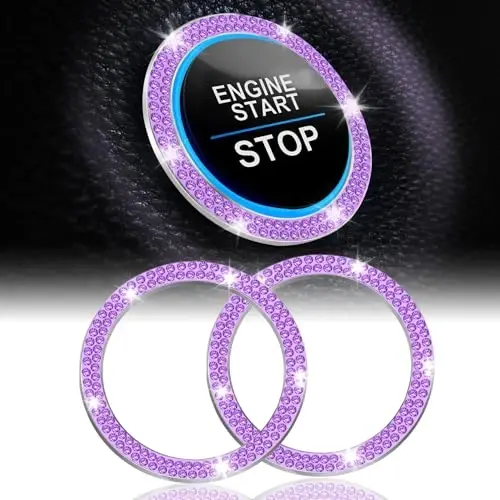 LivTee 2 PCS Crystal Double Rhinestone Car Engine Start Stop Decoration Ring, Bling Car Interior Accessories for Women, Push to Start Button Cover Sticker, Automotive Decals, Purple 