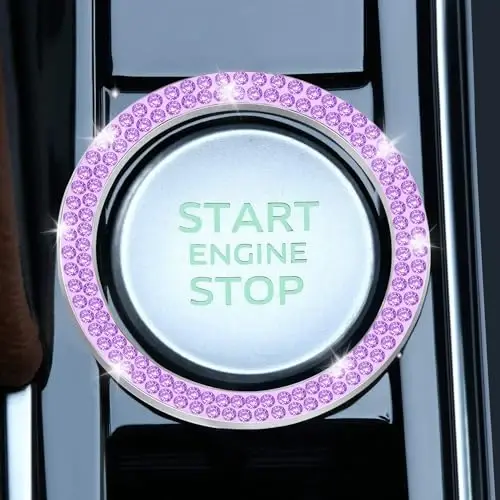 LivTee 2 PCS Crystal Double Rhinestone Car Engine Start Stop Decoration Ring, Bling Car Interior Accessories for Women, Push to Start Button Cover Sticker, Automotive Decals, Purple - 2